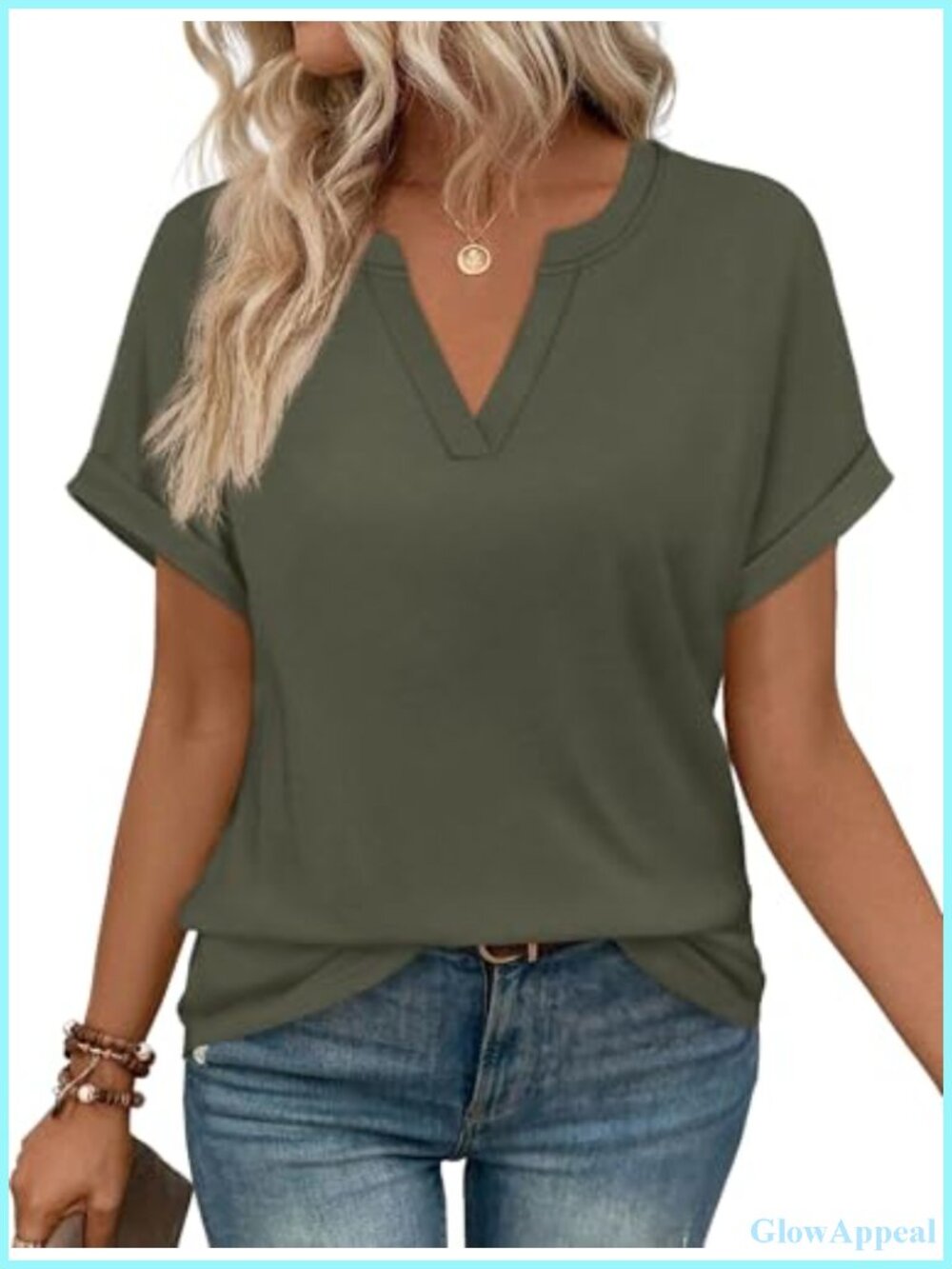 Womens Short Sleeve V-Neck Tunic Top Casual Loose Fit Summer Blouse